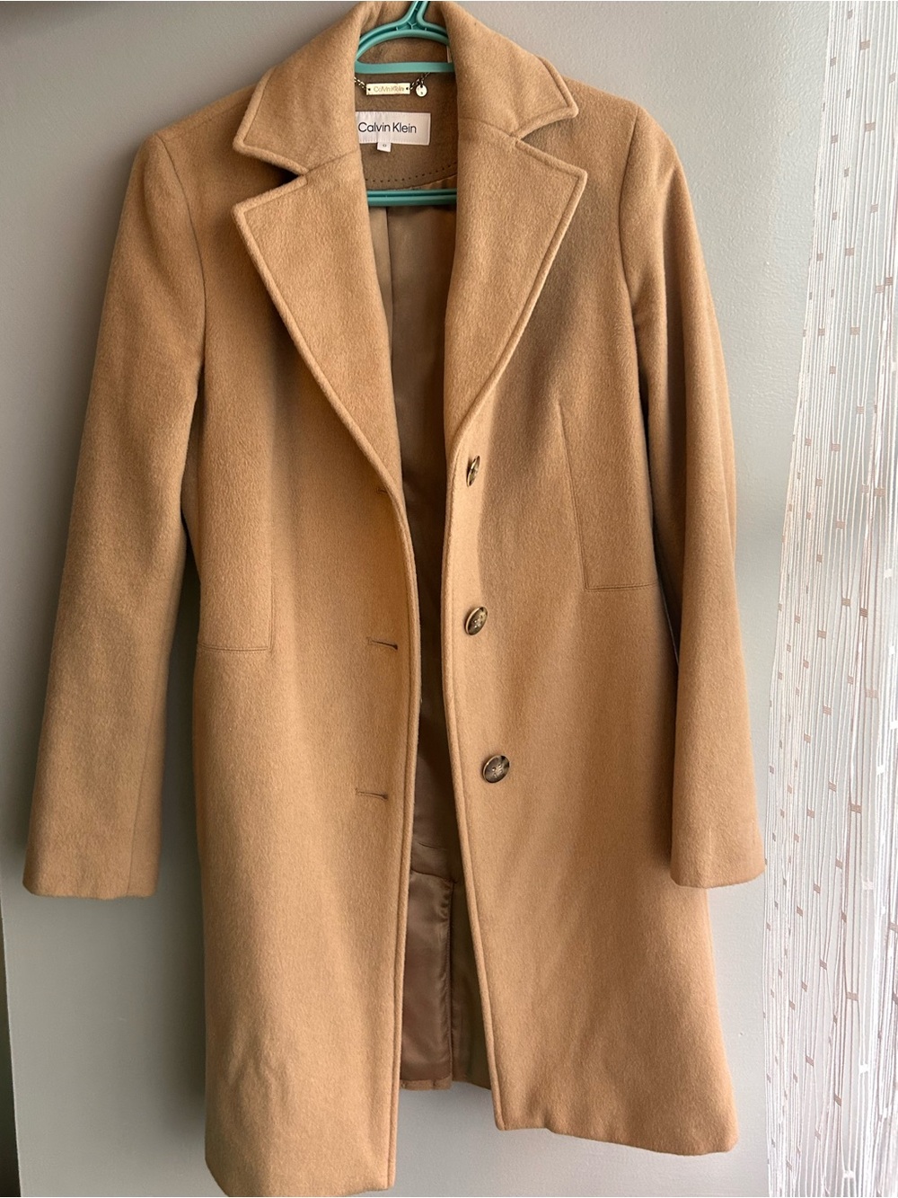 Calvin Klein Camel Single-Breasted Coat